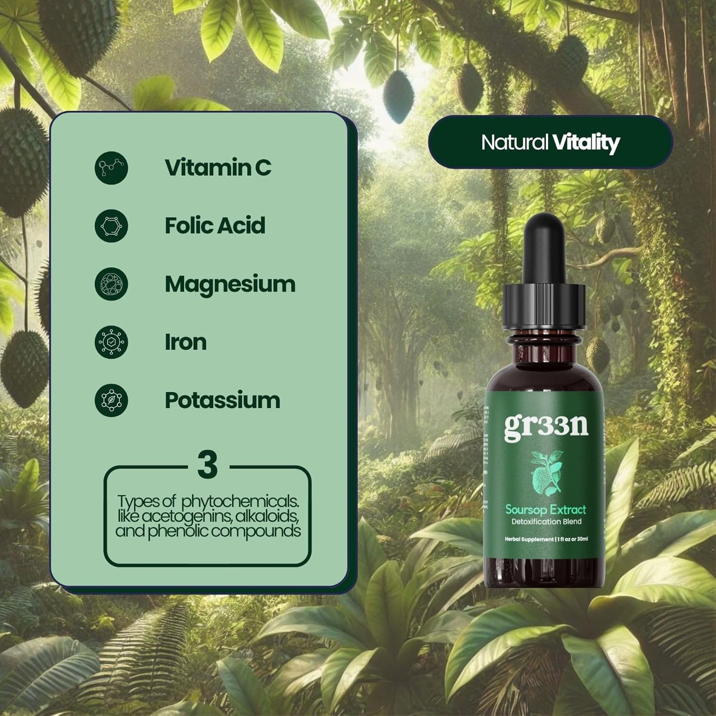 Organically Sourced Gr33n Soursop Leaf Extract - Bitter Soursop Supplement
