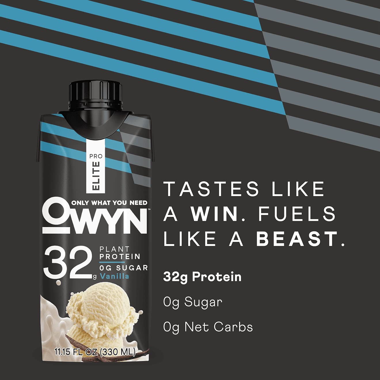 OWYN Pro Elite Vegan Plant-Based High Protein Shake, Vanilla - 24 Pack, 32g Protein, Prebiotics, Superfoods Greens - Zero Sugar, Keto Friendly