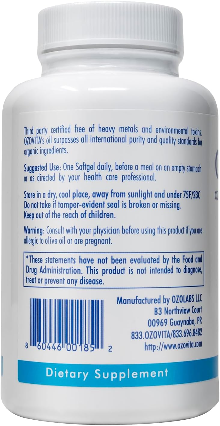 OZOVITA Ozonated Organic Olive Oil Softgels - 1000mg - 60 Softgels - Two Month Supply