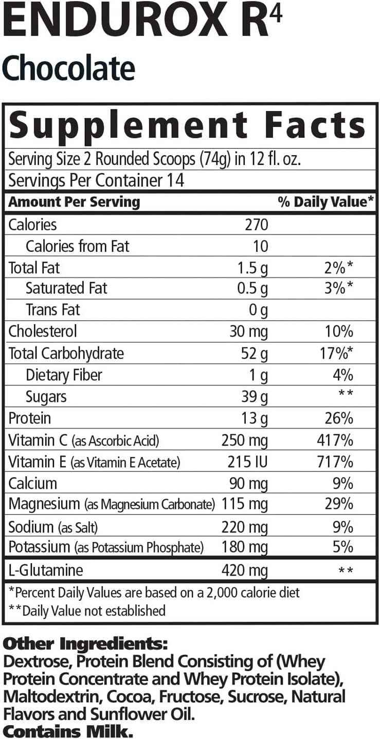 PacificHealth Endurox R4, Post Workout Recovery Drink Mix with Protein, Carbs, Electrolytes and Antioxidants for Superior Muscle Recovery, Net Wt. 2.29 lb., 14 Serving (Chocolate)