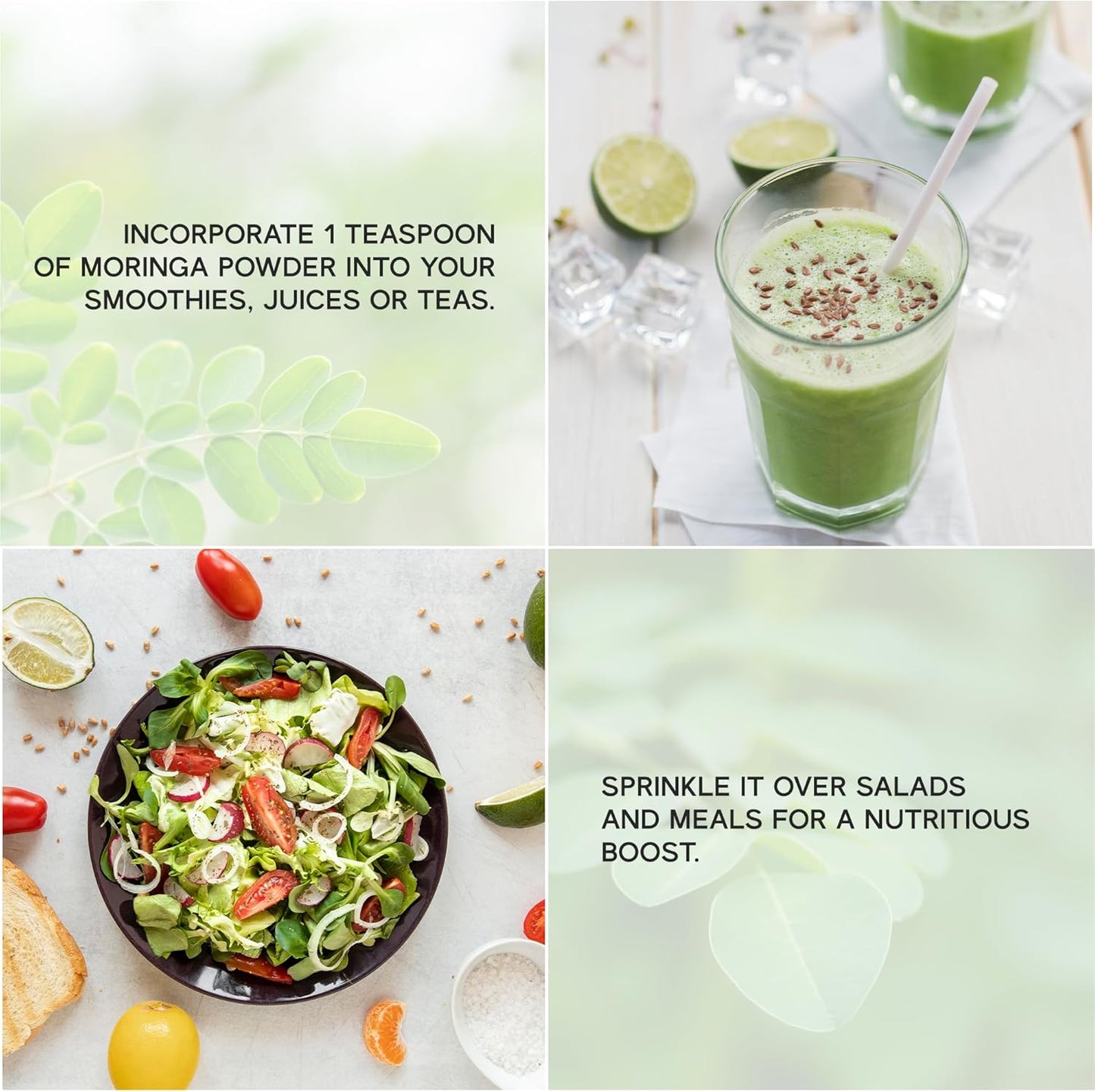 Pack of 2 Dolce Superfoods Moringa Leaf Powder - Greens Superfood with Amino Acids, Antioxidants, Protein, Vitamins, Omega - Moringa Oleifera Drumstick Supplement for Teas, Smoothies & Beverages