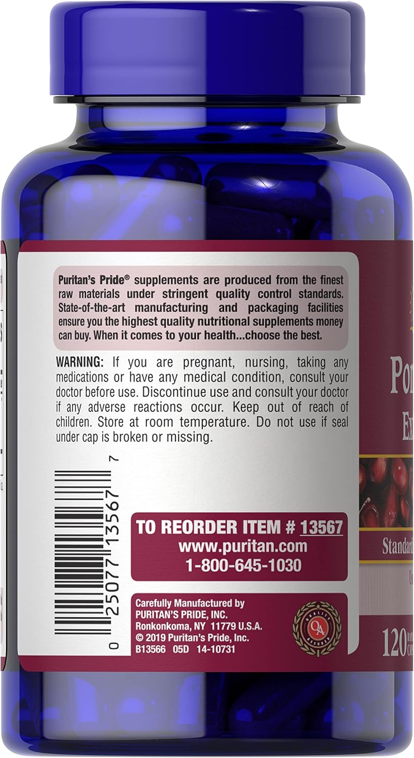 Pack of 2 Puritan's Pride Pomegranate Extract Capsules, 250 Mg, 120 Count - Antioxidant Supplement for Overall Wellness