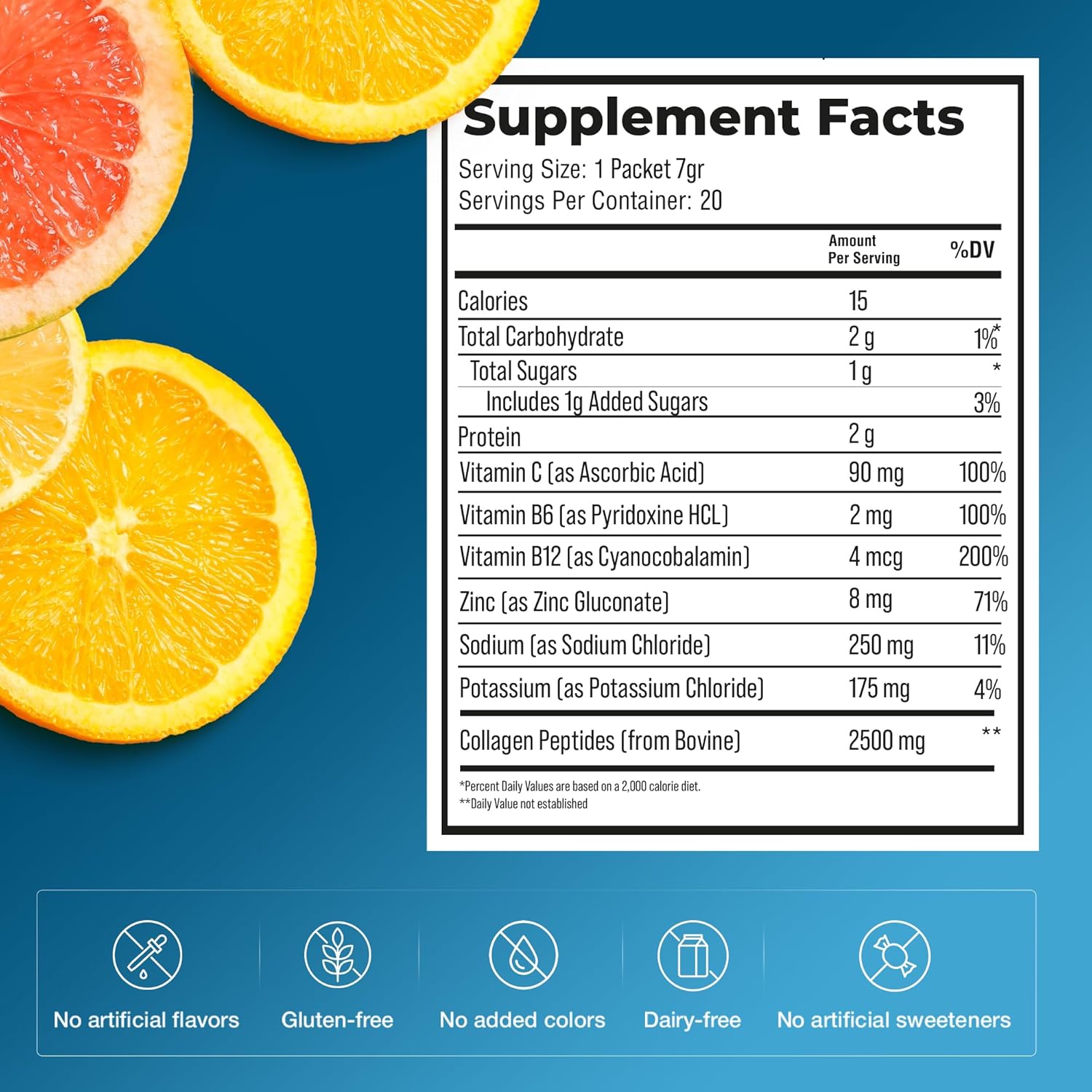 Pack of 20 Frozen Bean Sunkist Cara-Cara Orange Electrolyte Drink Mix with Vitamin C, Zinc, Collagen Peptides for Hydration and Energy Boost