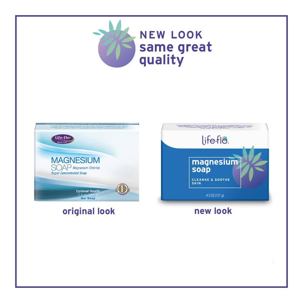 Pack of 3 LIFE-FLO Magnesium Bar Soap with Calming Magnesium Chloride, Coconut and Avocado Oils