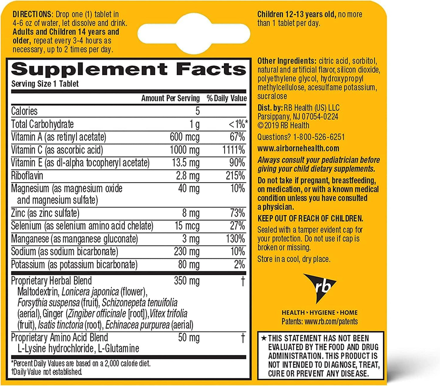 Pack of 30 Airborne 1000mg Vitamin C with Zinc Effervescent Tablets - Immune Support Supplement with Antioxidants - Zesty Orange Flavor