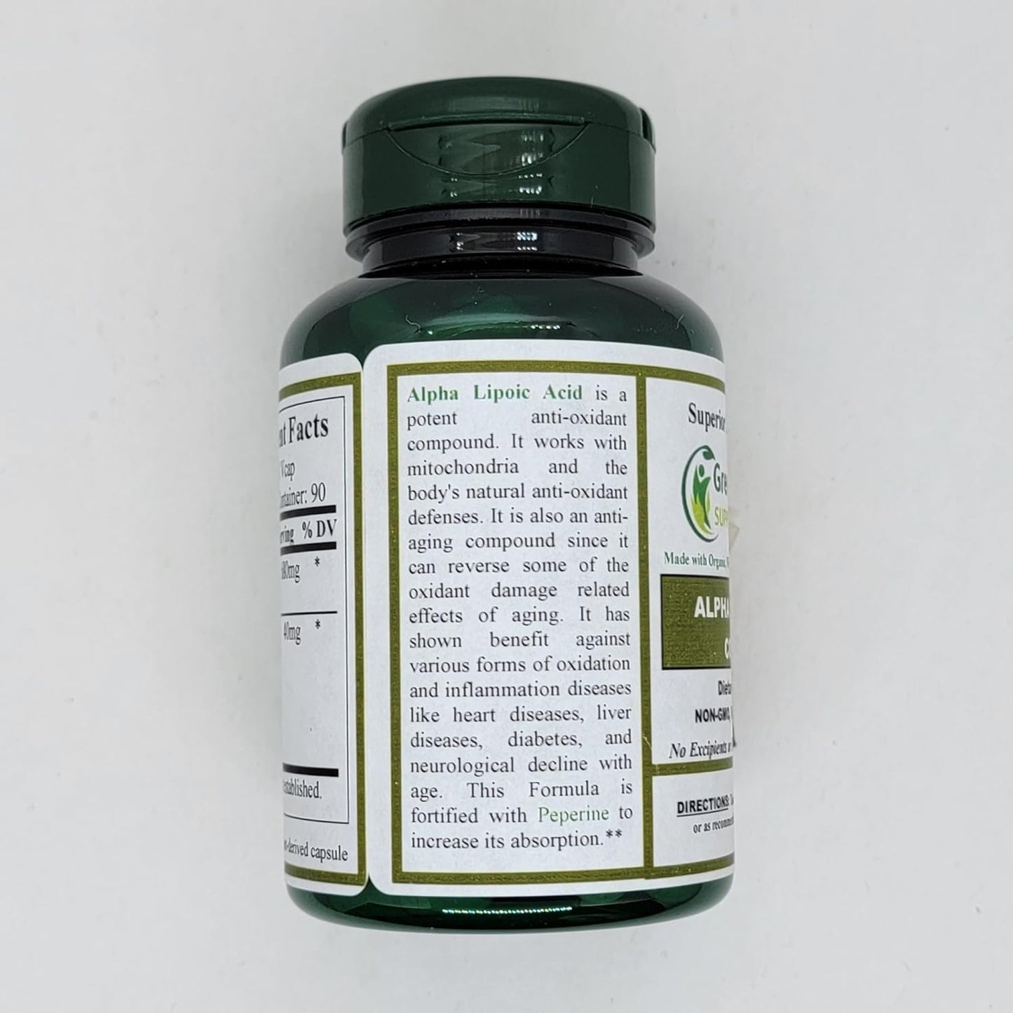 Pack of 5 Green Organic Supplements Alpha Lipoic Acid Complex ALA Capsules, 90 VCaps
