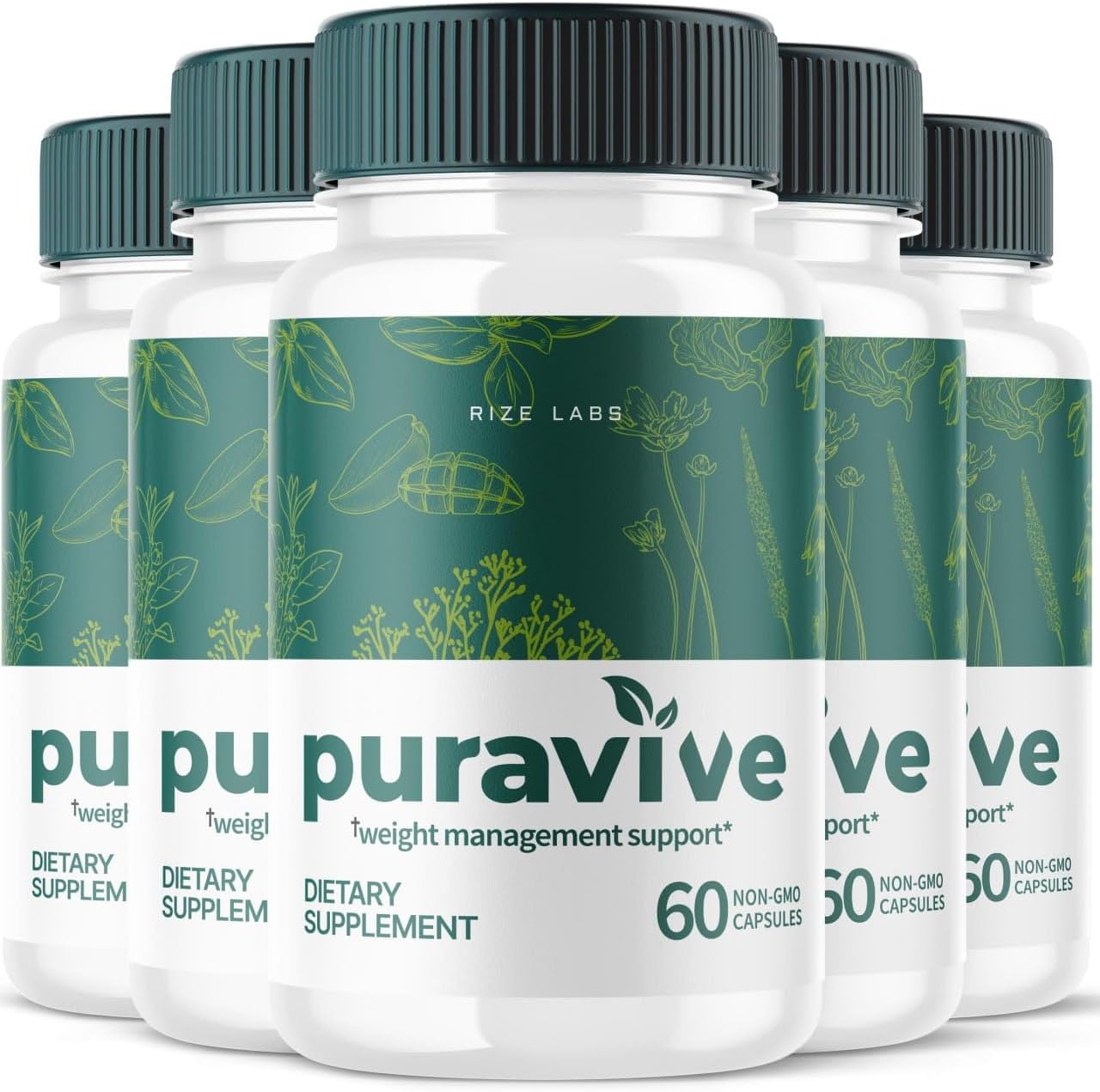 Pack of 5 Puravive Weight Health Pills with Exotic Rice Capsules for Weight Support and Detox - All-Natural Formula (300 Capsules)