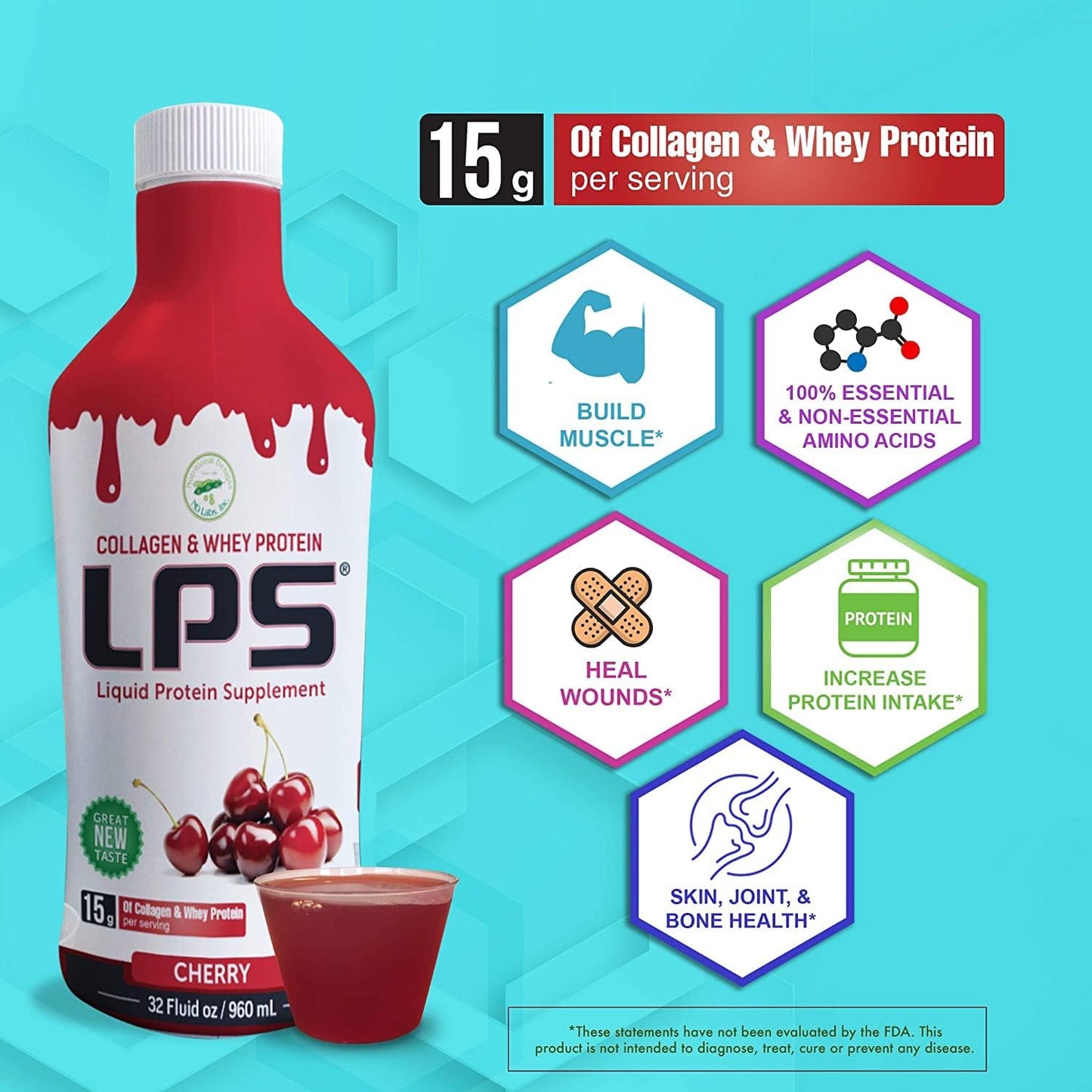 Pack of 6 Non-GMO Grape Liquid Collagen & Whey Protein Supplement for Healthy Skin & Hair