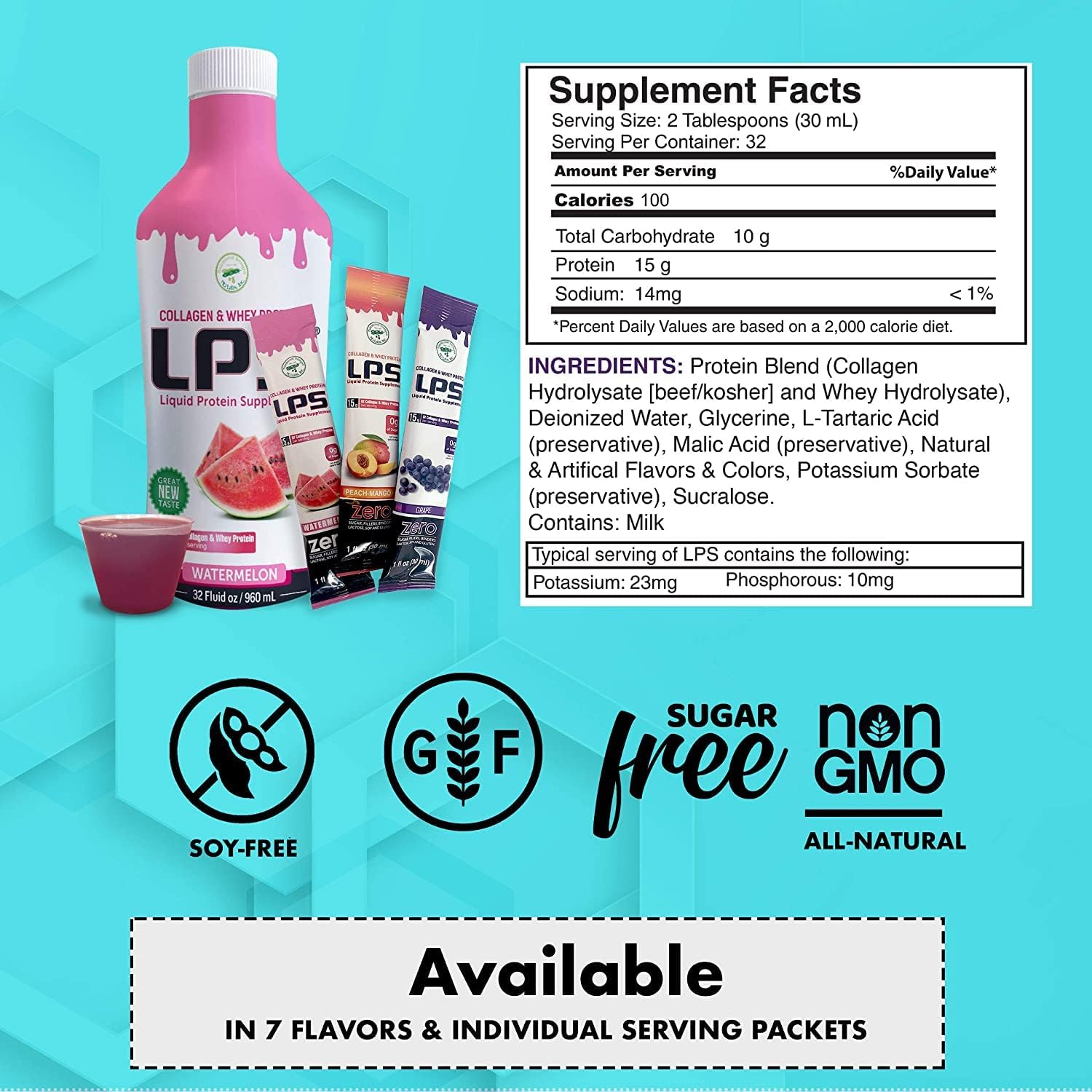 Pack of 6 Non-GMO Grape Liquid Collagen & Whey Protein Supplement for Healthy Skin & Hair