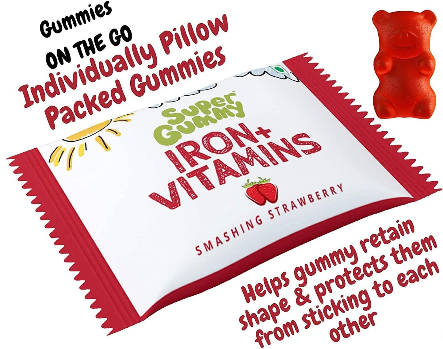 Pack of 60 Organic Touch Super Gummy Iron & Vitamins Gummies for Kids - Enhance Muscle Growth and Cognitive Function with Chewable Bears