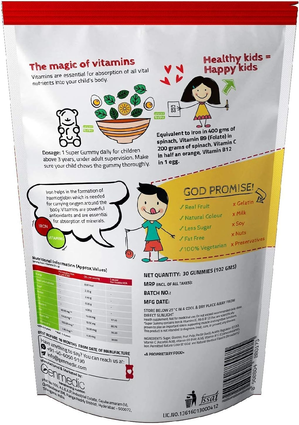 Pack of 60 Organic Touch Super Gummy Iron & Vitamins Gummies for Kids - Enhance Muscle Growth and Cognitive Function with Chewable Bears