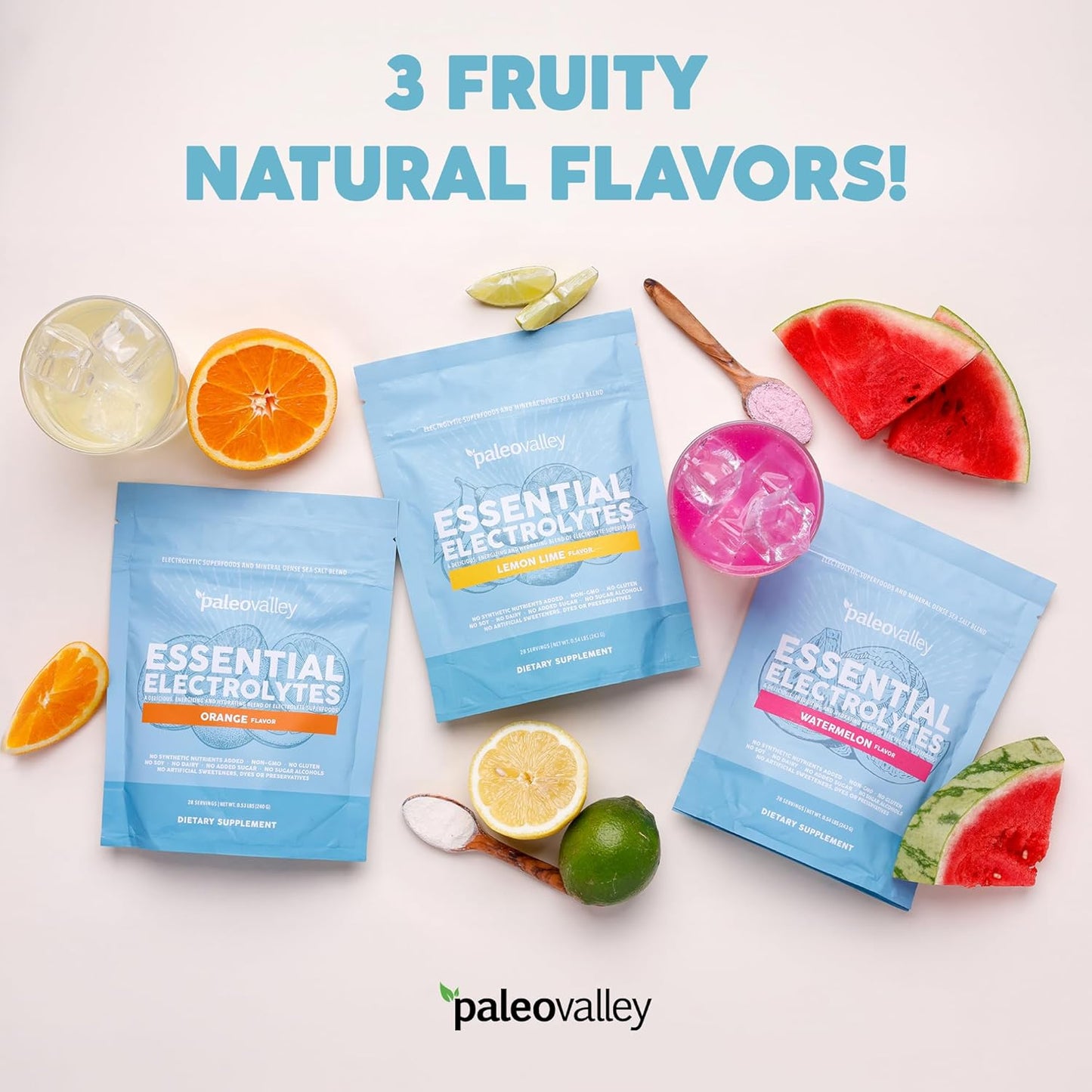 Paleovalley Lemon Lime Electrolyte Powder - Hydration, Energy, Muscle Recovery - No Added Sugar - 28 Servings