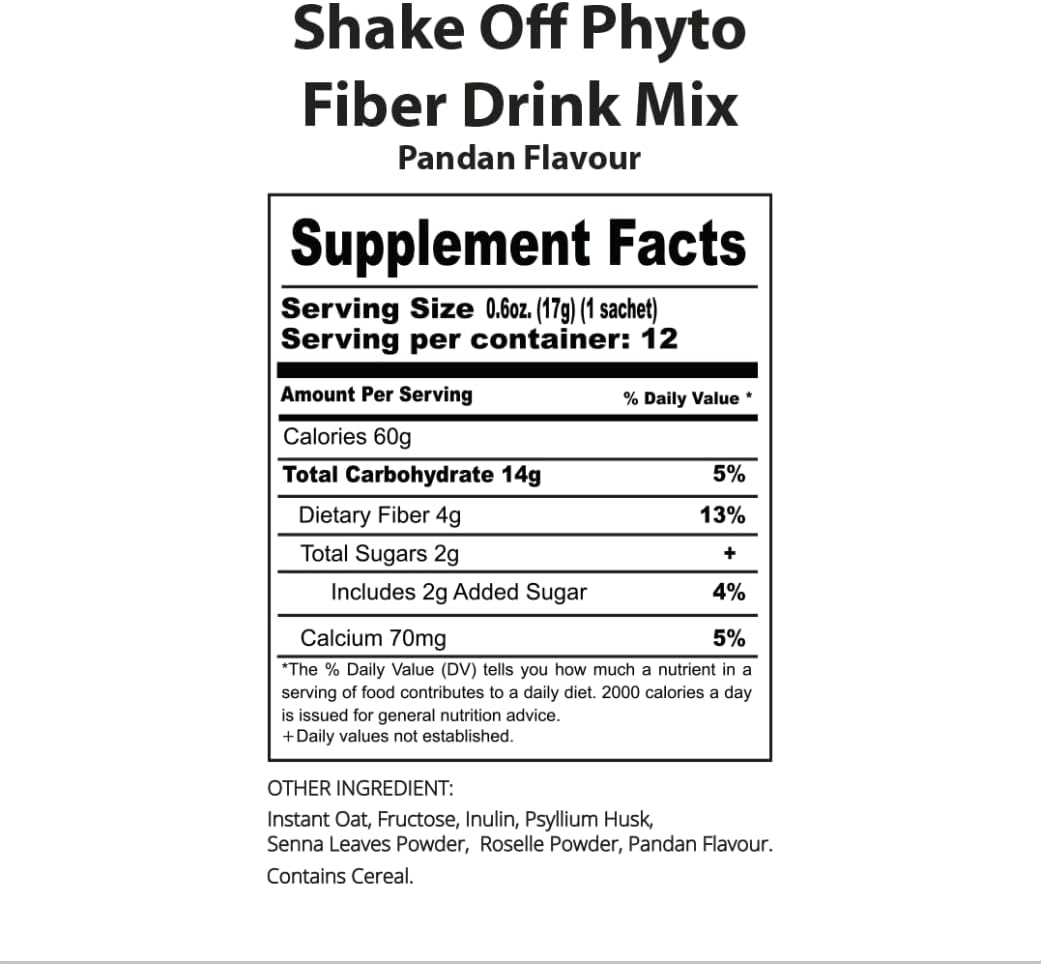 Pandan Phyto Fiber Drink Mix - Natural Digestive Support with Plant Fiber, Roselle Berry, Organic Oats, & Garcinia Cambogia - Promotes Digestive Health & Regularity