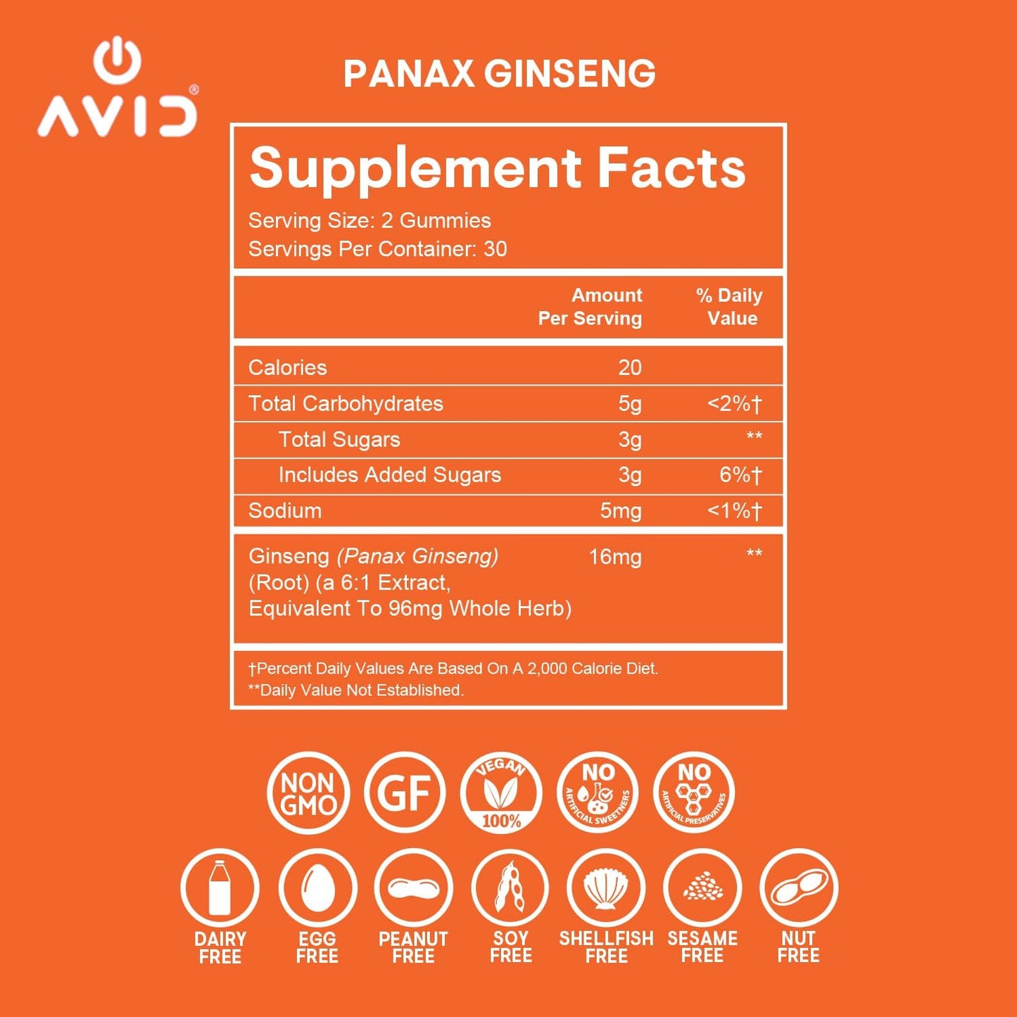 Peach Flavored Panax Ginseng Gummies - 60 Count - Natural Energy Booster for Men and Women - Vegan and Non GMO Ginseng Supplement