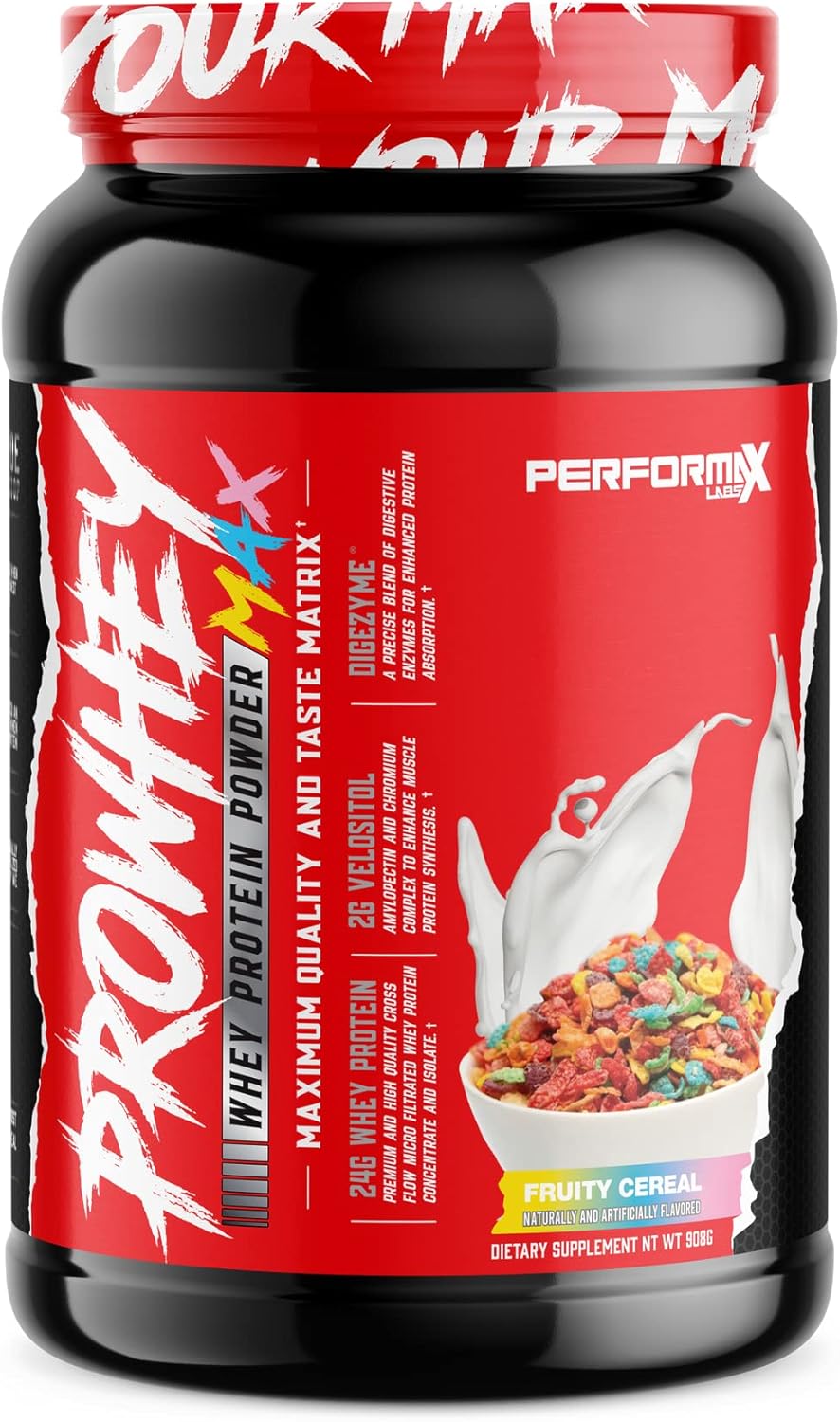 Performax Labs ProWhey Max Whey Protein Powder - High-Quality Protein with Digestive Enzymes - Fruity Cereal Flavor - 2lb