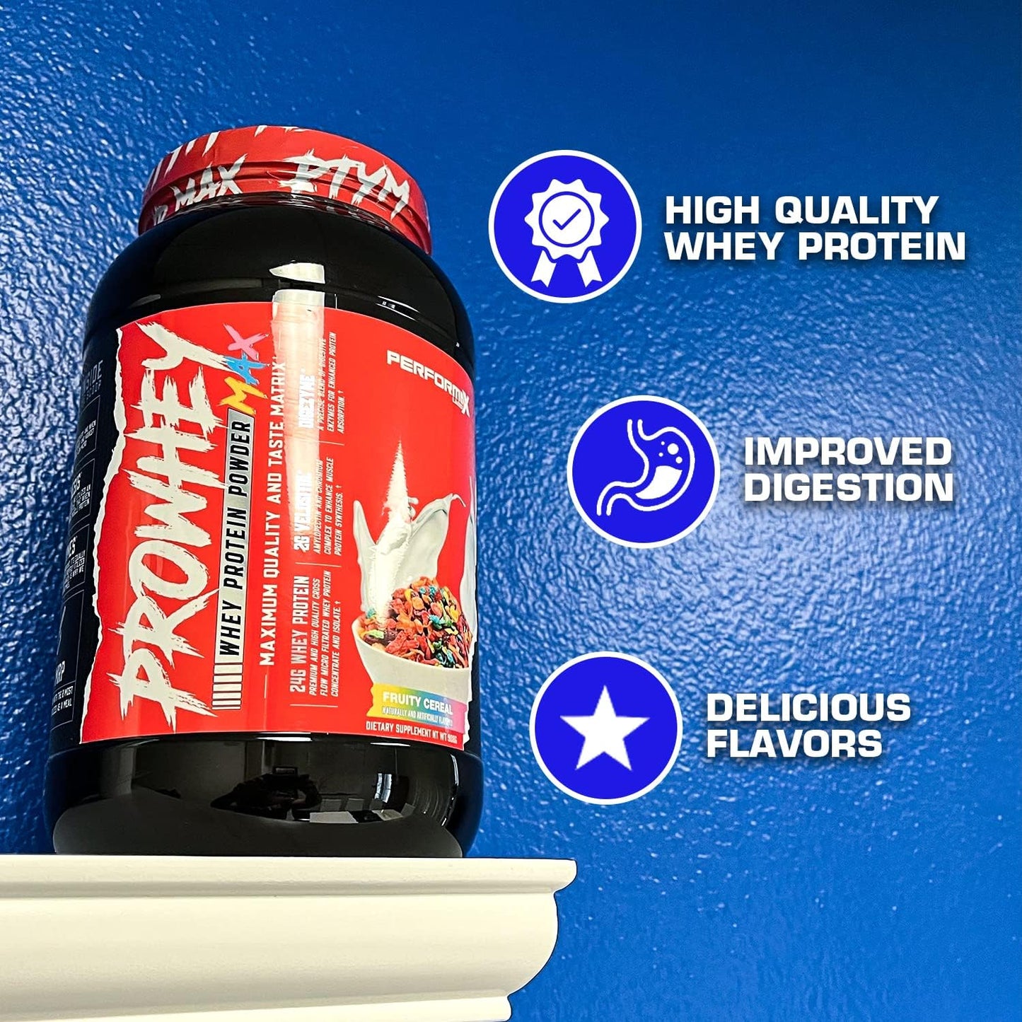 Performax Labs ProWhey Max Whey Protein Powder - High-Quality Protein with Digestive Enzymes - Fruity Cereal Flavor - 2lb