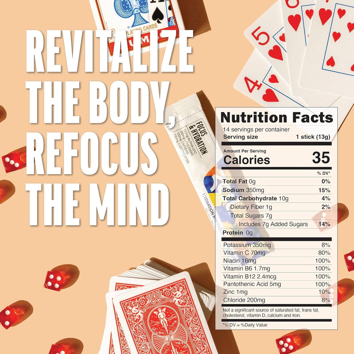 Pineapple Blueberry Focus & Hydration Powder with Caffeine & Nootropic Brain Boost - 14 Packets