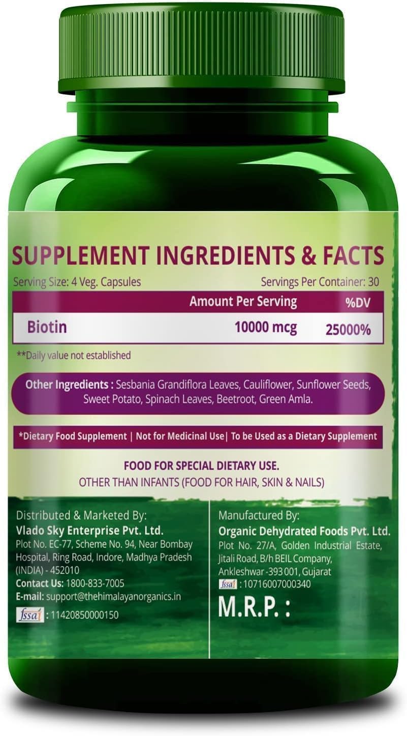 Plant Based Biotin 10000mcg Veg Capsules for Total Body Care - Natural Herbal Formula by Muralidhar Exports