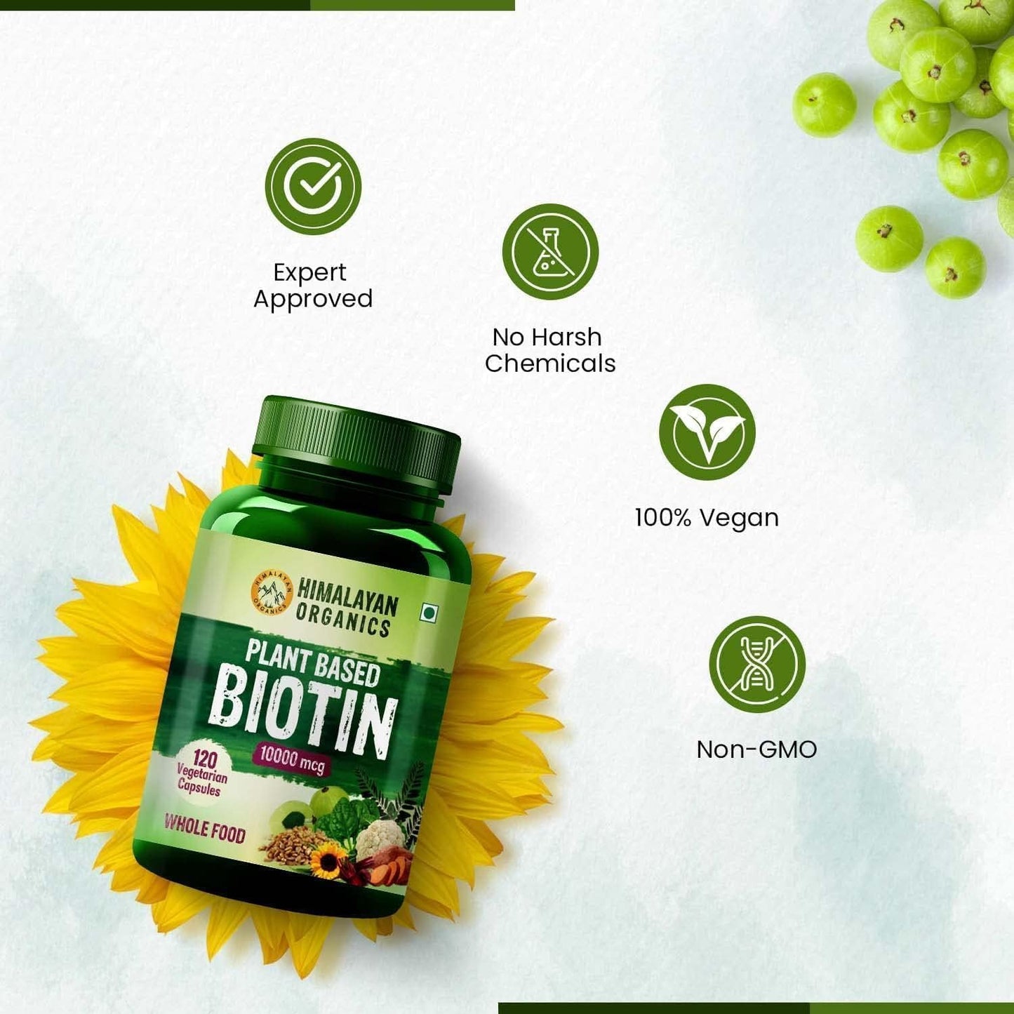 Plant Based Biotin 10000mcg Veg Capsules for Total Body Care - Natural Herbal Formula by Muralidhar Exports