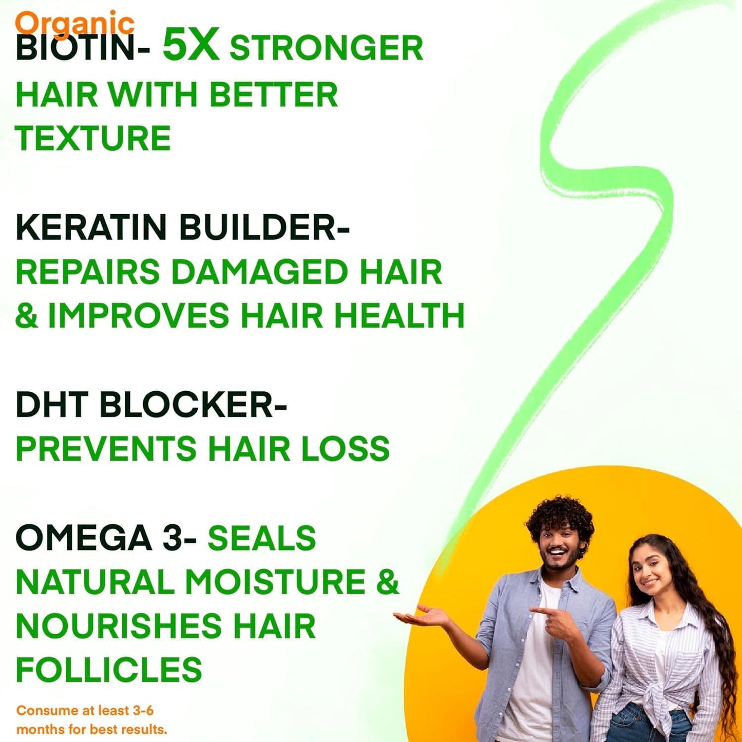 Plant Based Biotin 10000mcg with DHT Blocker, Keratin & Omega 3 - Hair Growth Supplement for Men & Women - Ayurvedic Nutrients - 60 Capsules