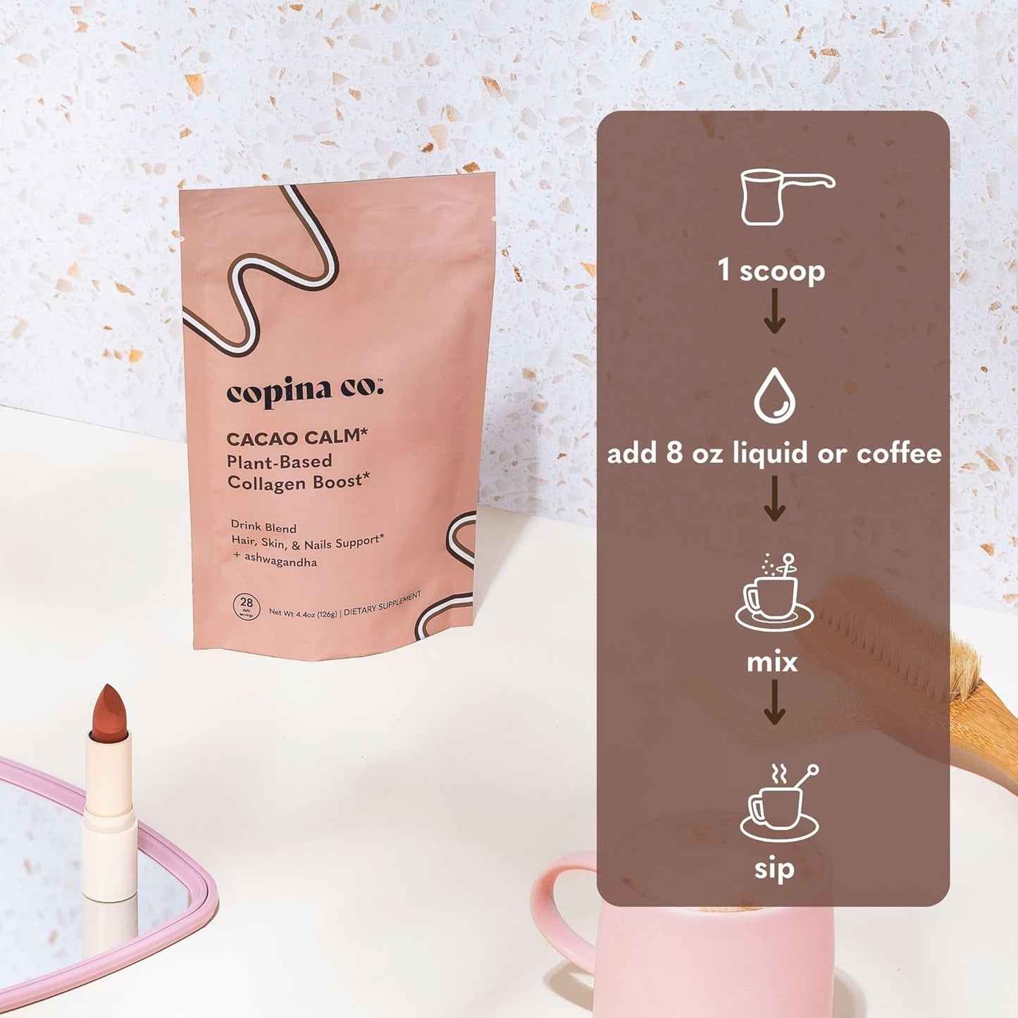 Plant-Based Cacao Beauty Collagen Booster Smoothie Drink Blend - Vegan Creamy Blend with Cacao Flavor - 25 Servings