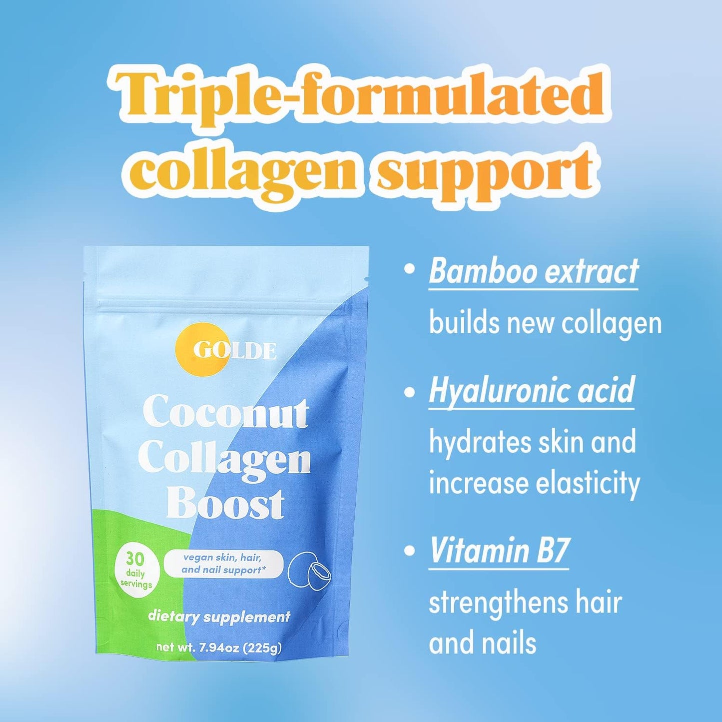 Plant-Based Collagen Boost Vegan Creamer with Hyaluronic Acid, Biotin, & Bamboo Extract for Hair, Skin, Nail Health - 30 Servings