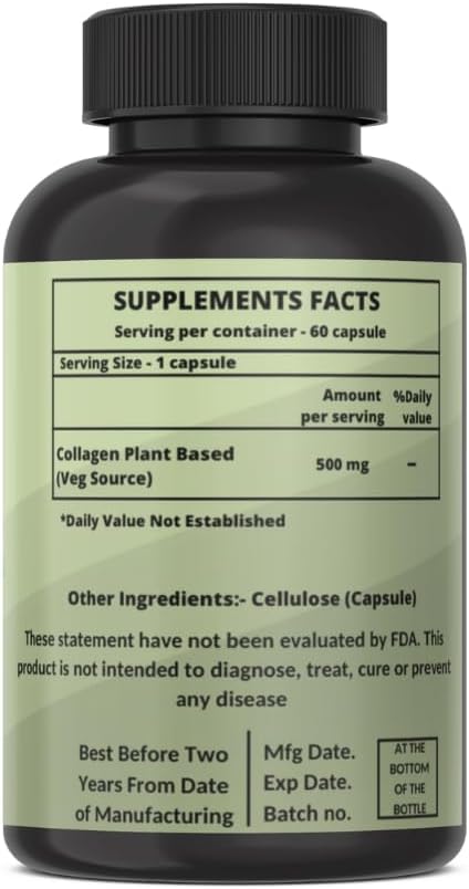 Plant-Based Collagen Supplement for Skin, Hair, and Nails | 500mg | 120 Capsules | USDA Certified | Skin Brightening Formula