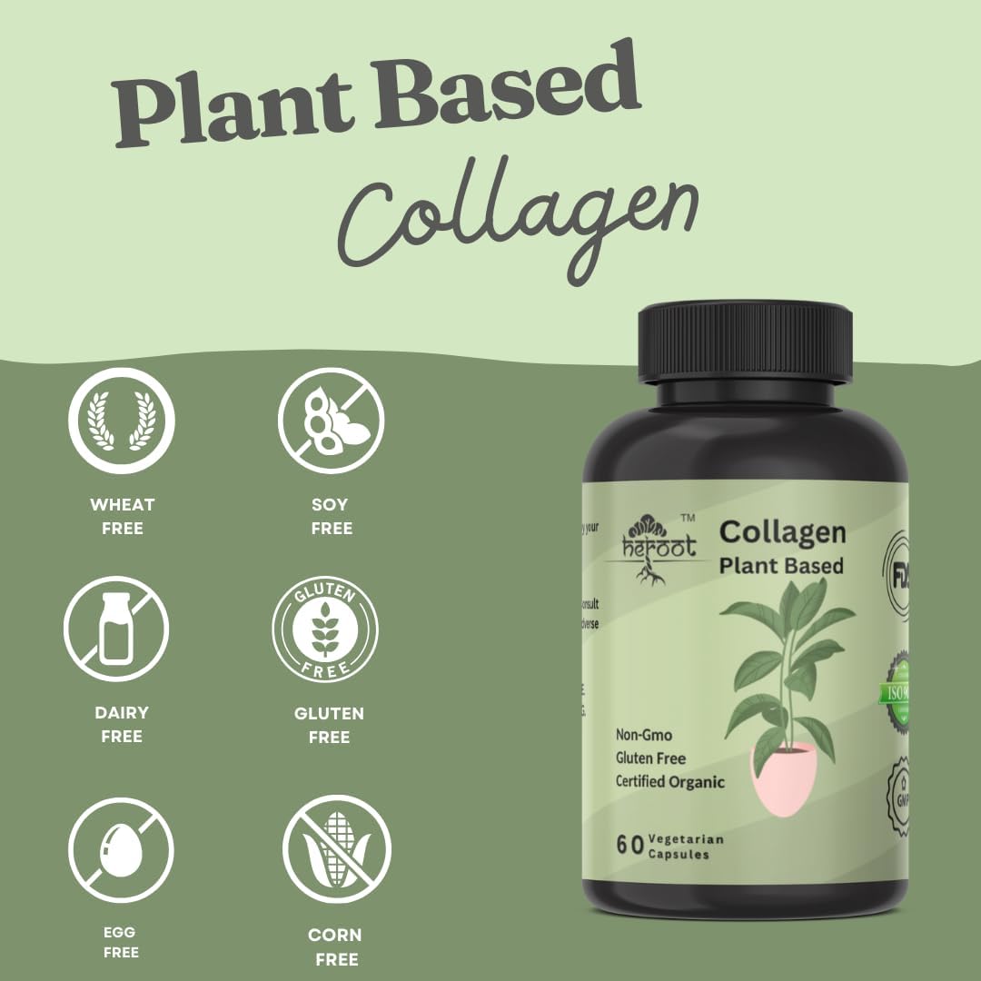 Plant-Based Collagen Supplement for Skin, Hair, and Nails | 500mg | 120 Capsules | USDA Certified | Skin Brightening Formula