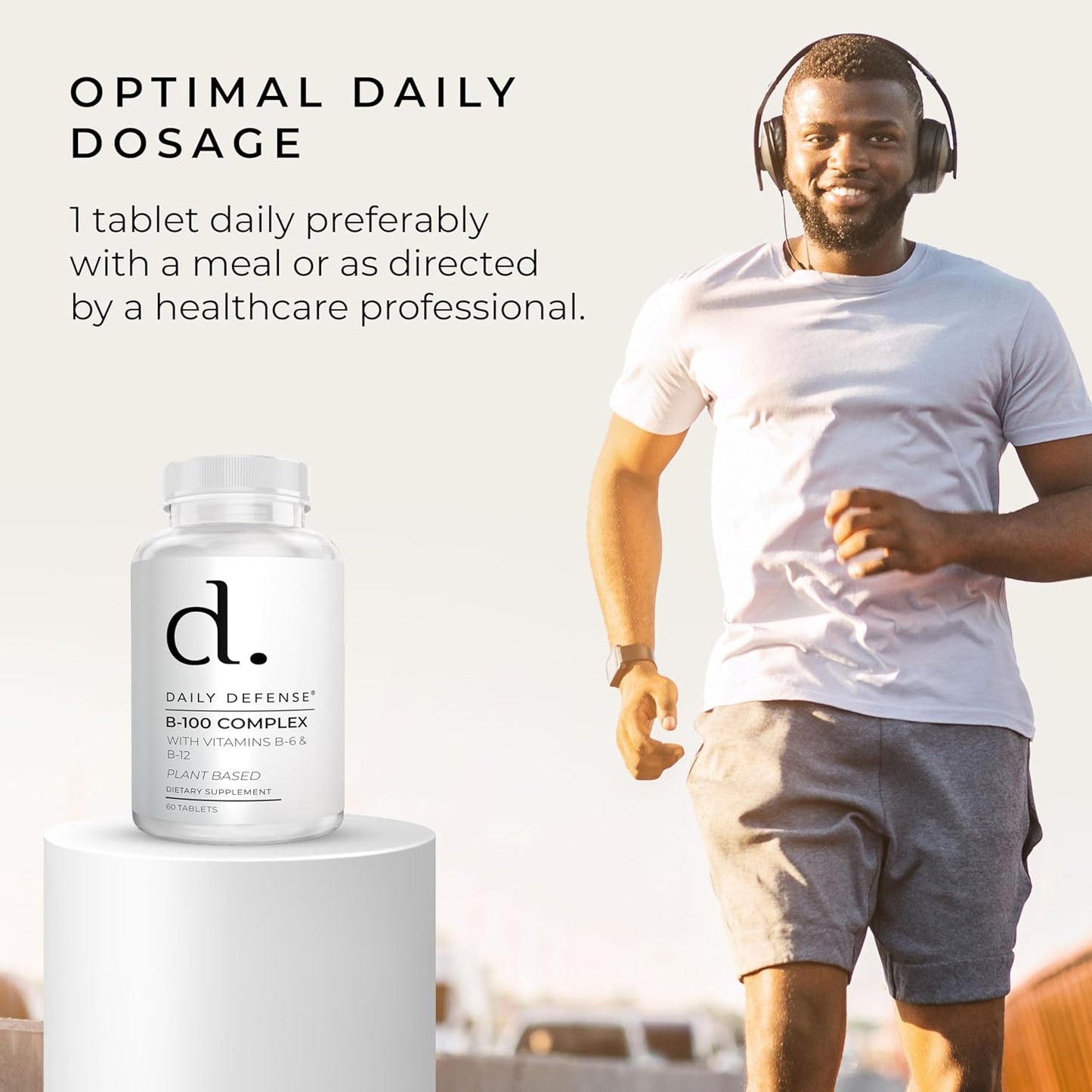 Plant Based Daily B-100 Complex Vitamins for Men & Women - Immune & Cognitive Support Supplements - 60 Tablets