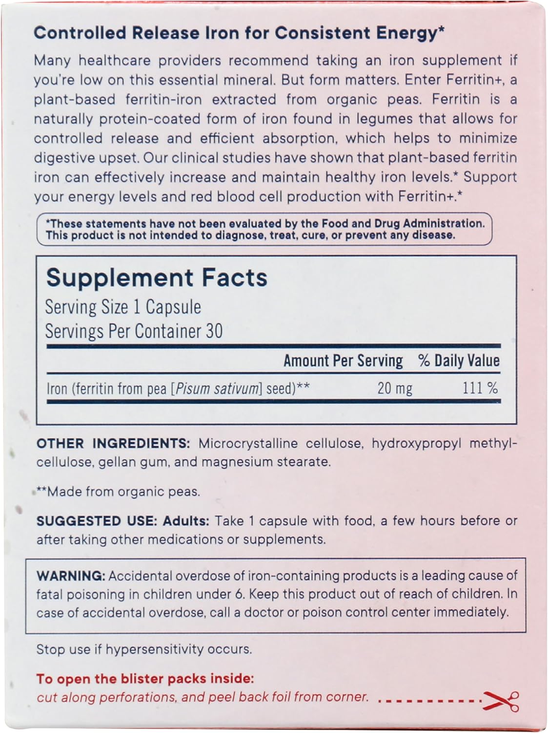 Plant-Based Ferritin Iron Dietary Supplement, Vegan & Gluten Free, 60 Vegan Capsules, Flora Health Flora Ferritin+