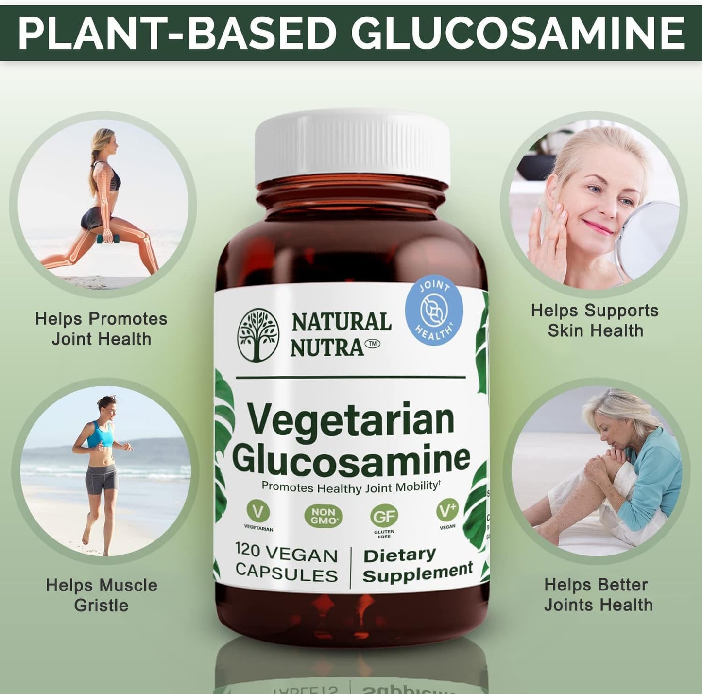 Plant-Based Glucosamine Hydrochloride Supplement for Joint Health, 750mg, 120 Capsules - Vegan, Kosher, Shellfish Free Formula for Men & Women