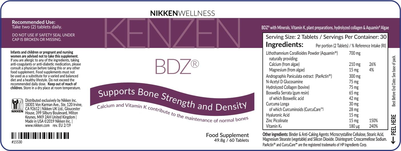 Plant-Based Kenzen BDZ Bone Strength Supplements for Women and Men - Unique Marine Plant Calcium Vitamins - Support Bone Health with Bone Supplements