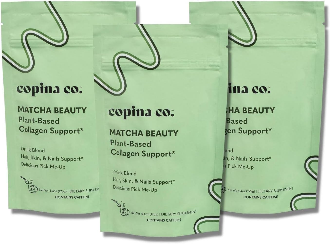 Plant-Based Matcha Beauty Vegan Collagen Booster Drink Blend by Copina Co - Creamy Smoothie with Matcha Flavor | 3 Bags, 25 Servings Each