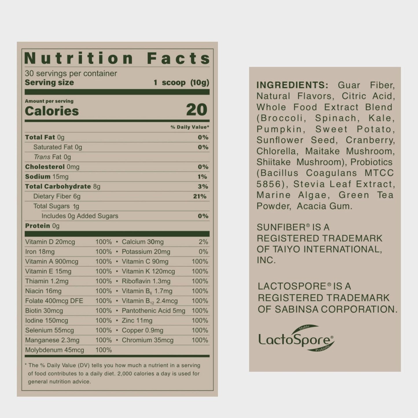 Plant-Based Multivitamin Drink Mix with Antioxidants, Prebiotics, and Probiotics - Peach Green Tea Flavor (300g)