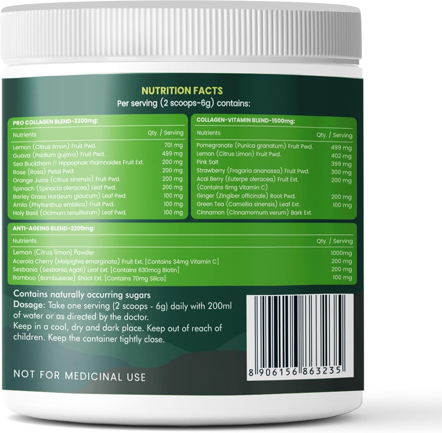 Plant-Based Organic ZING Collagen Powder with Vitamin C for Skin Elasticity & Firmness - Mix Berry Flavour (200g)