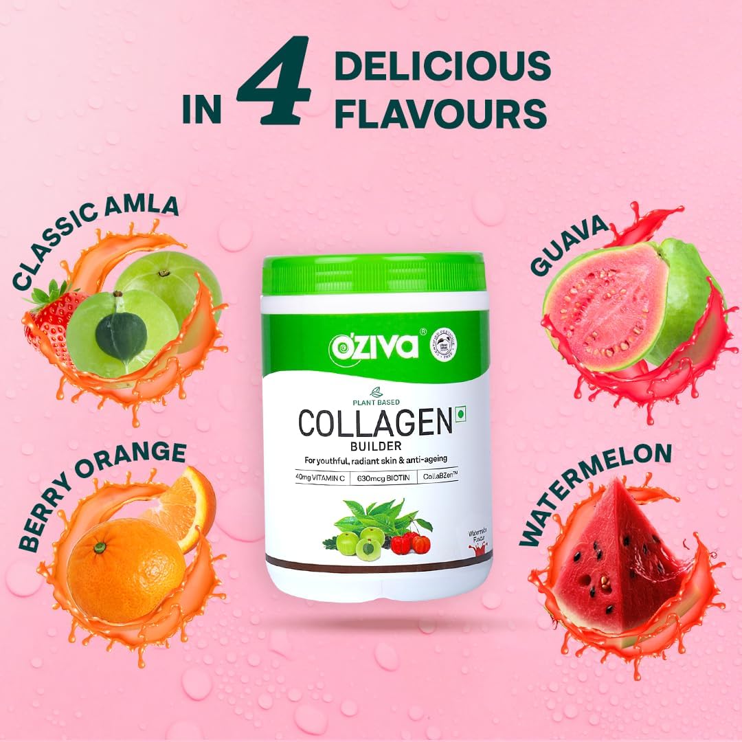 Plant-Based OZIVA Vegan Collagen Powder with Biotin & Vitamin C for Brighter Skin - 125g + Shaker | Vegan Collagen Supplement for Women & Men