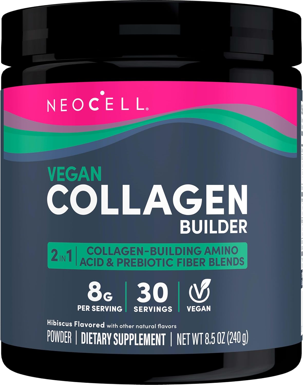 Plant-Based Vegan Collagen Booster with Hibiscus Flavor; Neocell Vegan Beauty Builder Alternative; 8.5 Oz Powder for 30 Servings