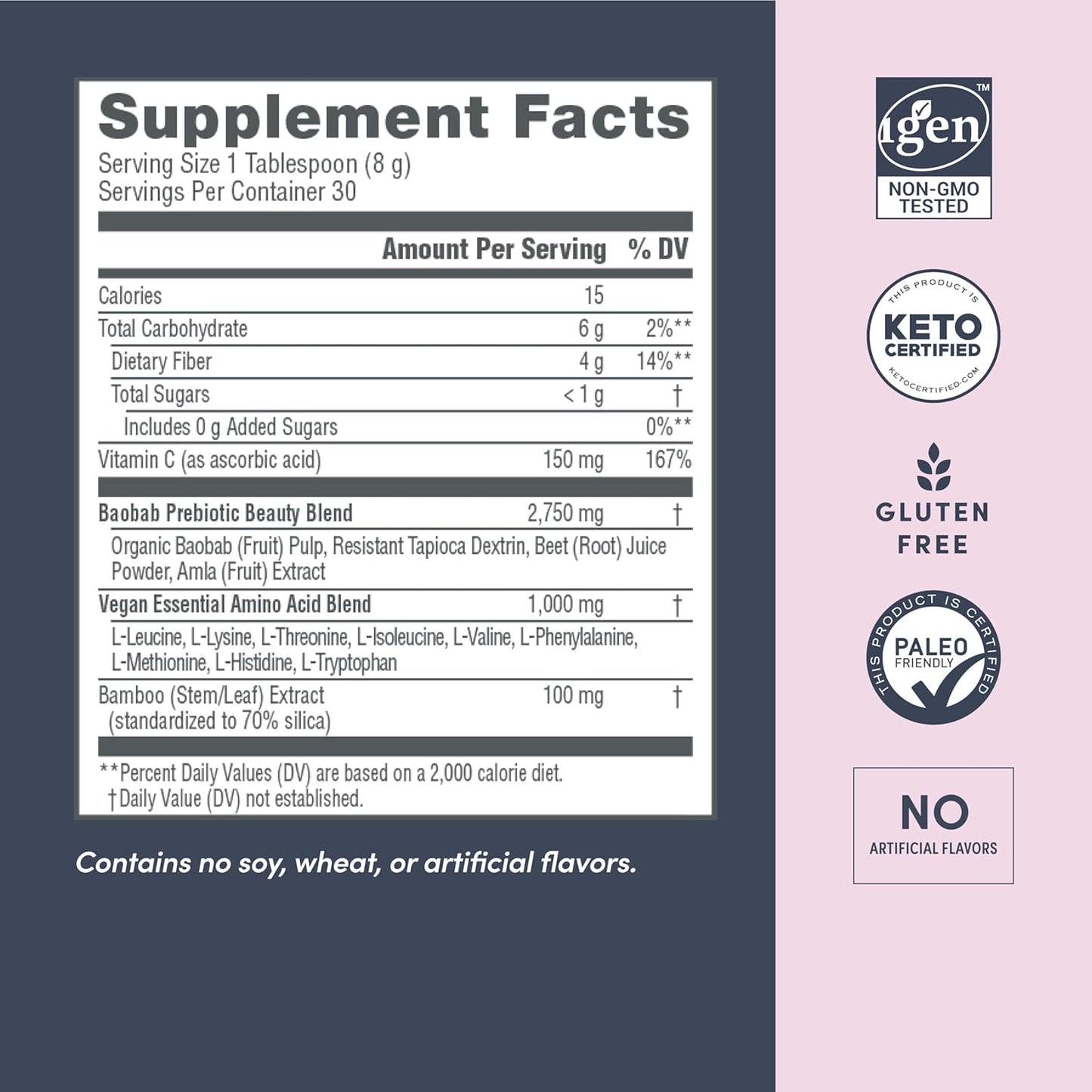 Plant-Based Vegan Collagen Booster with Hibiscus Flavor; Neocell Vegan Beauty Builder Alternative; 8.5 Oz Powder for 30 Servings