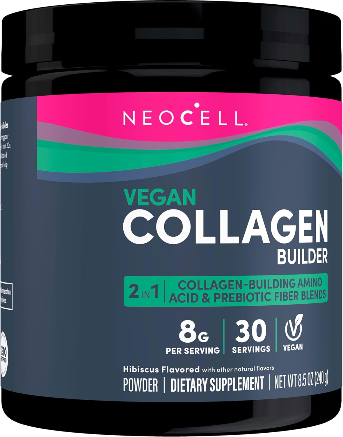 Plant-Based Vegan Collagen Booster with Hibiscus Flavor; Neocell Vegan Beauty Builder Alternative; 8.5 Oz Powder for 30 Servings