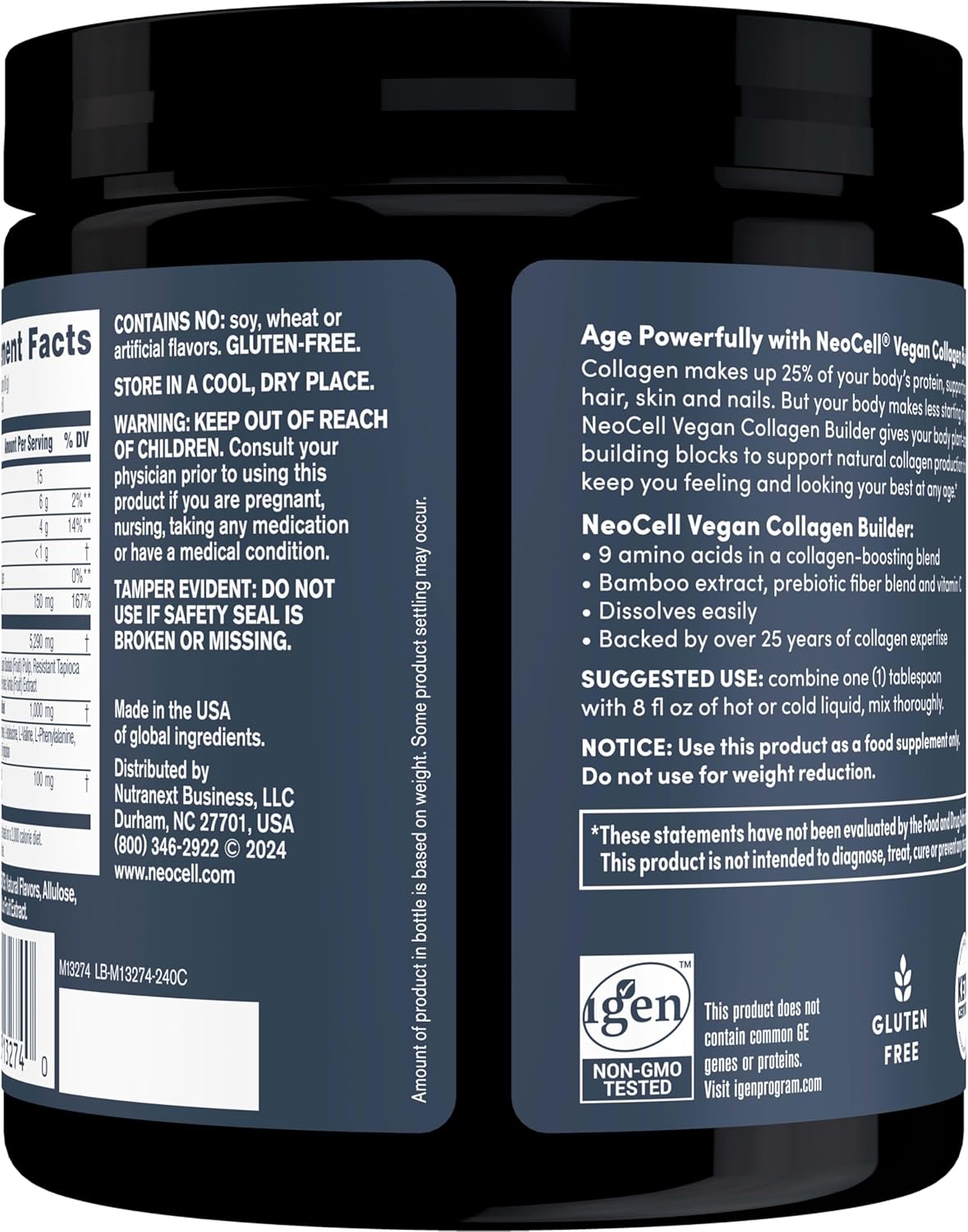 Plant-Based Vegan Collagen Booster with Hibiscus Flavor; Neocell Vegan Beauty Builder Alternative; 8.5 Oz Powder for 30 Servings