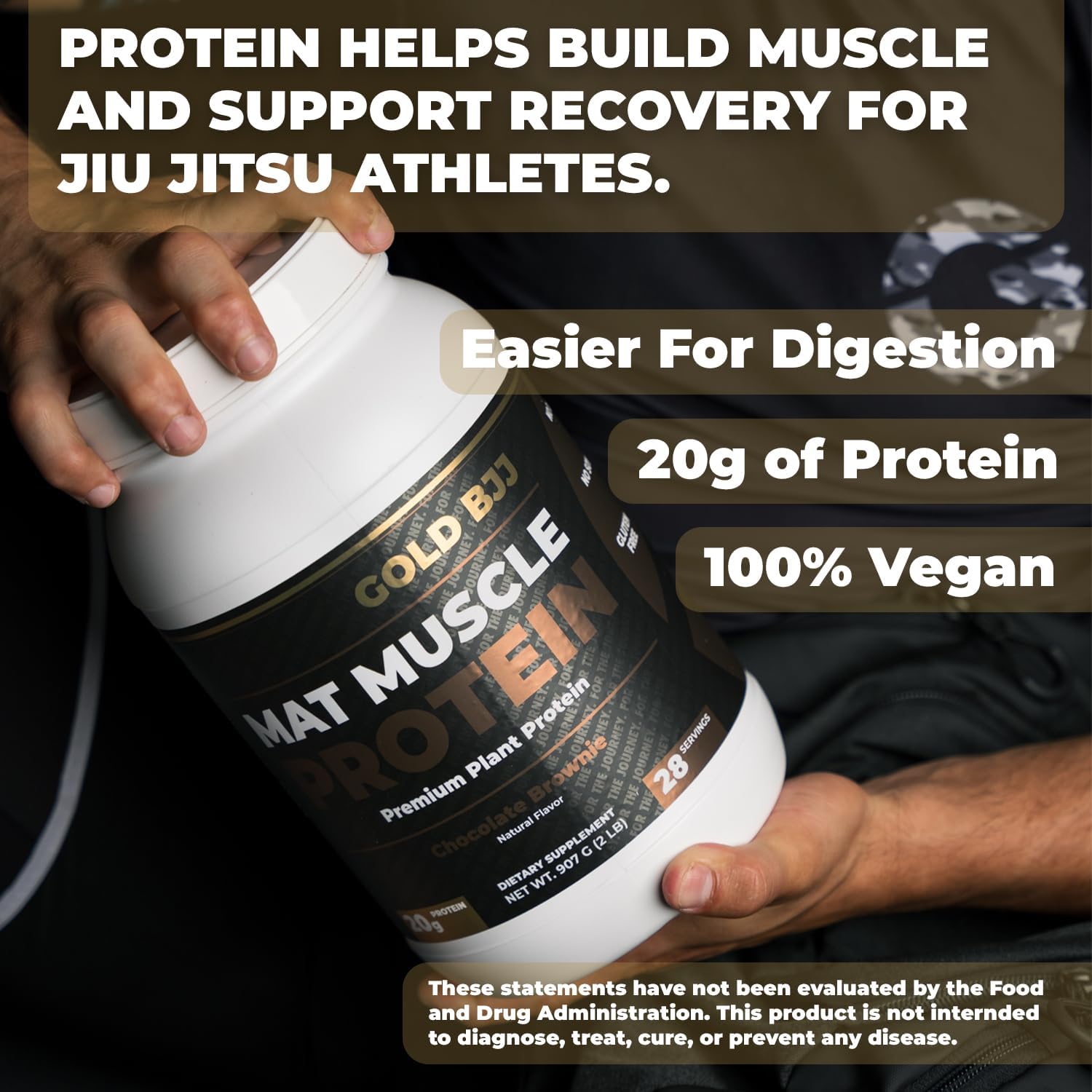 Plant Based Vegan Protein Powder for Jiu Jitsu Athletes - Chocolate Flavor by Gold BJJ Mat Muscle