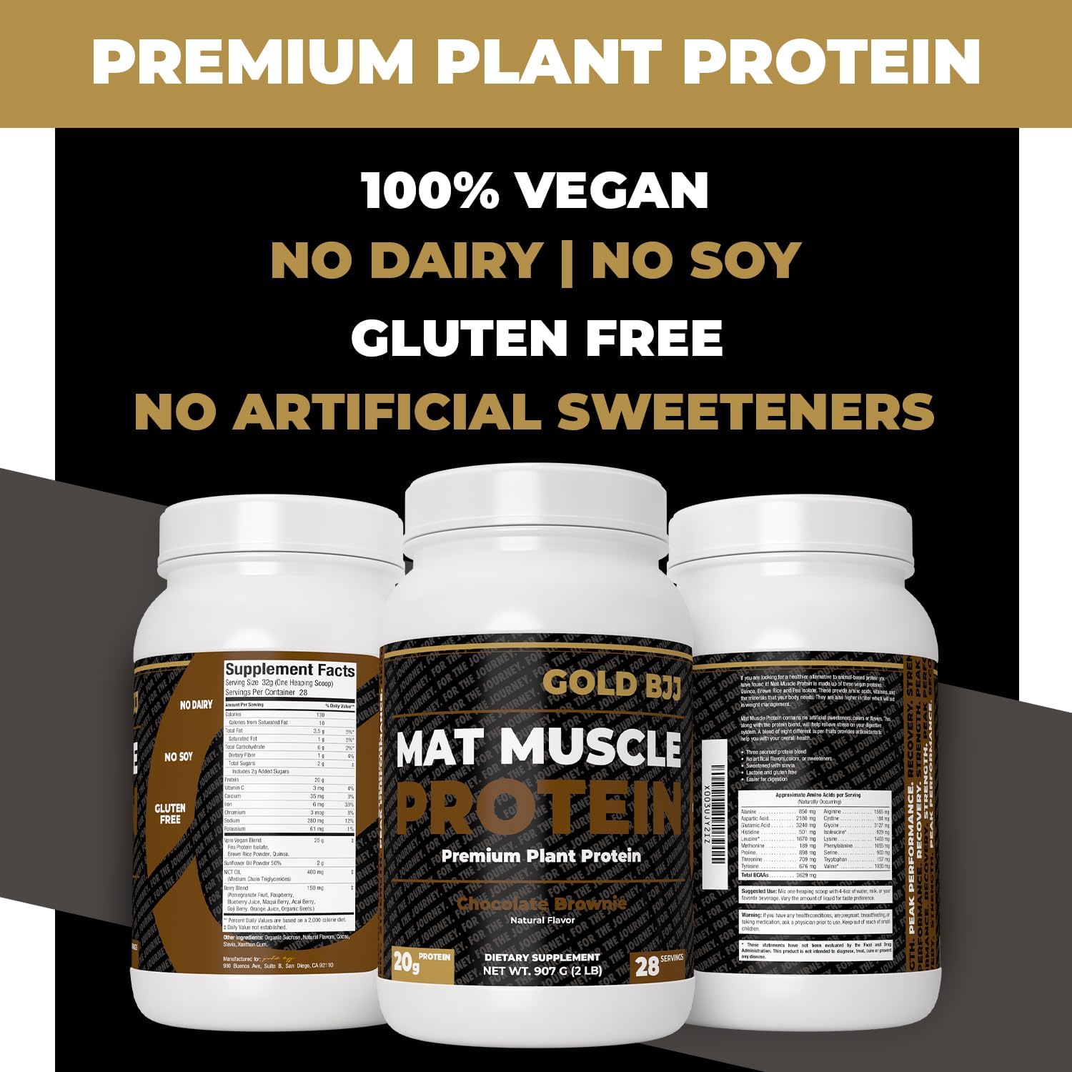 Plant Based Vegan Protein Powder for Jiu Jitsu Athletes - Chocolate Flavor by Gold BJJ Mat Muscle