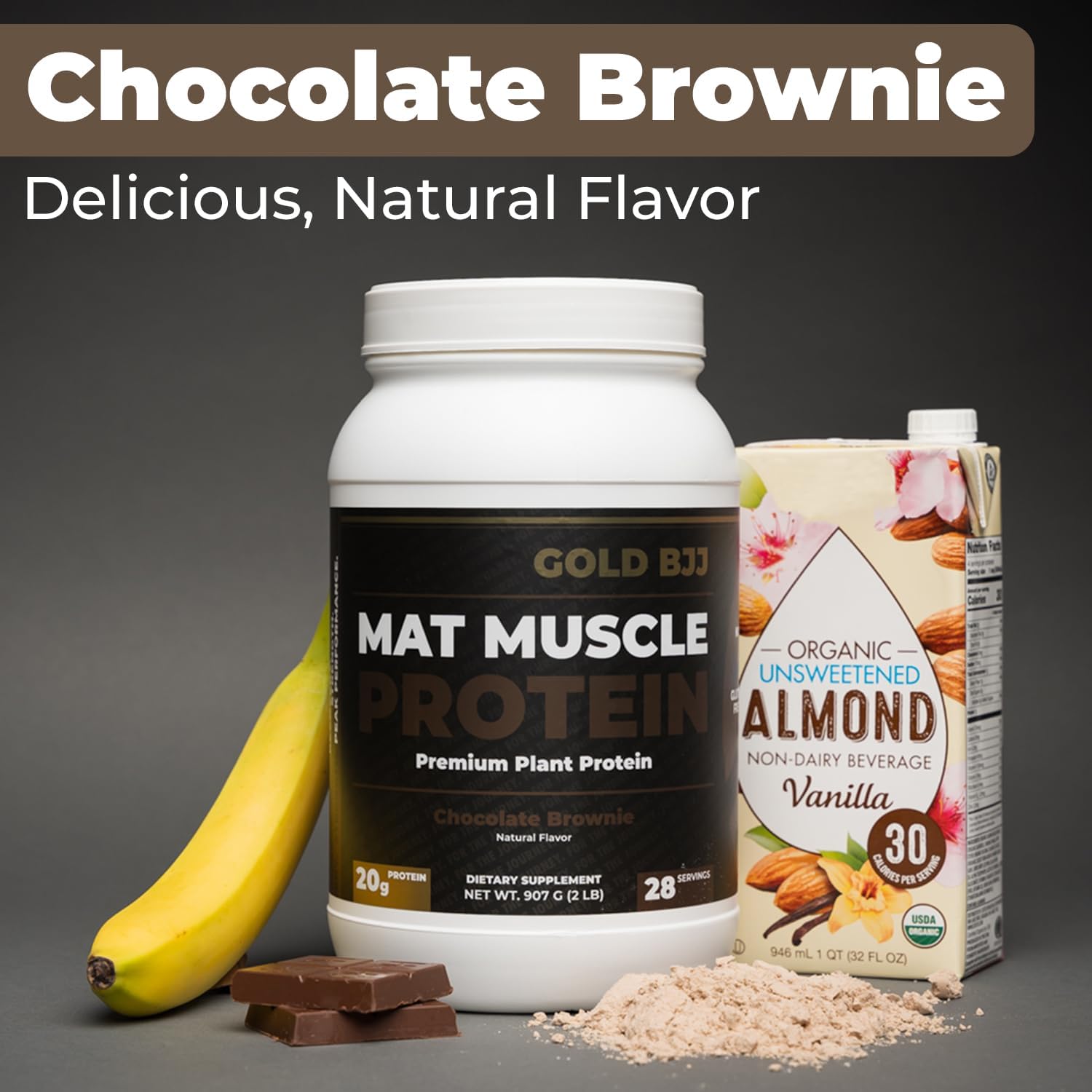 Plant Based Vegan Protein Powder for Jiu Jitsu Athletes - Chocolate Flavor by Gold BJJ Mat Muscle