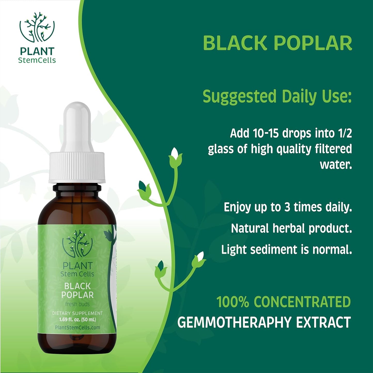 Plant Stem Cells Gemmotherapy: Black Poplar for Digestive & Circulatory Health - Antioxidant & Detox Support for Men & Women - Immunity Boost