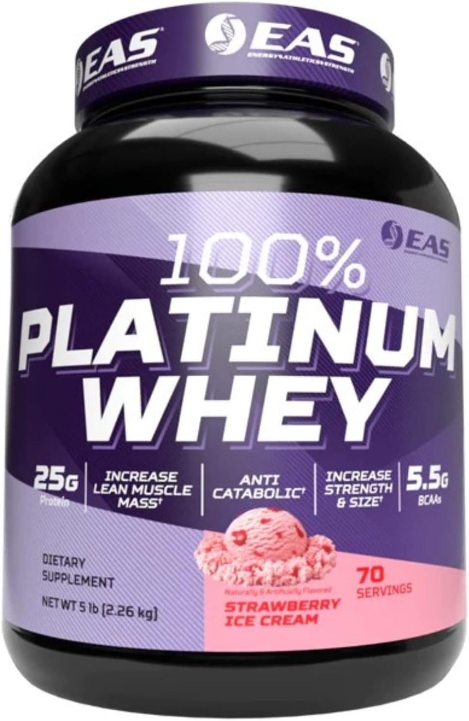 Platinum Whey Protein Blend for Size & Strength | 25g Protein, 5.5g BCAAs | 5lb Strawberry Ice Cream Flavor