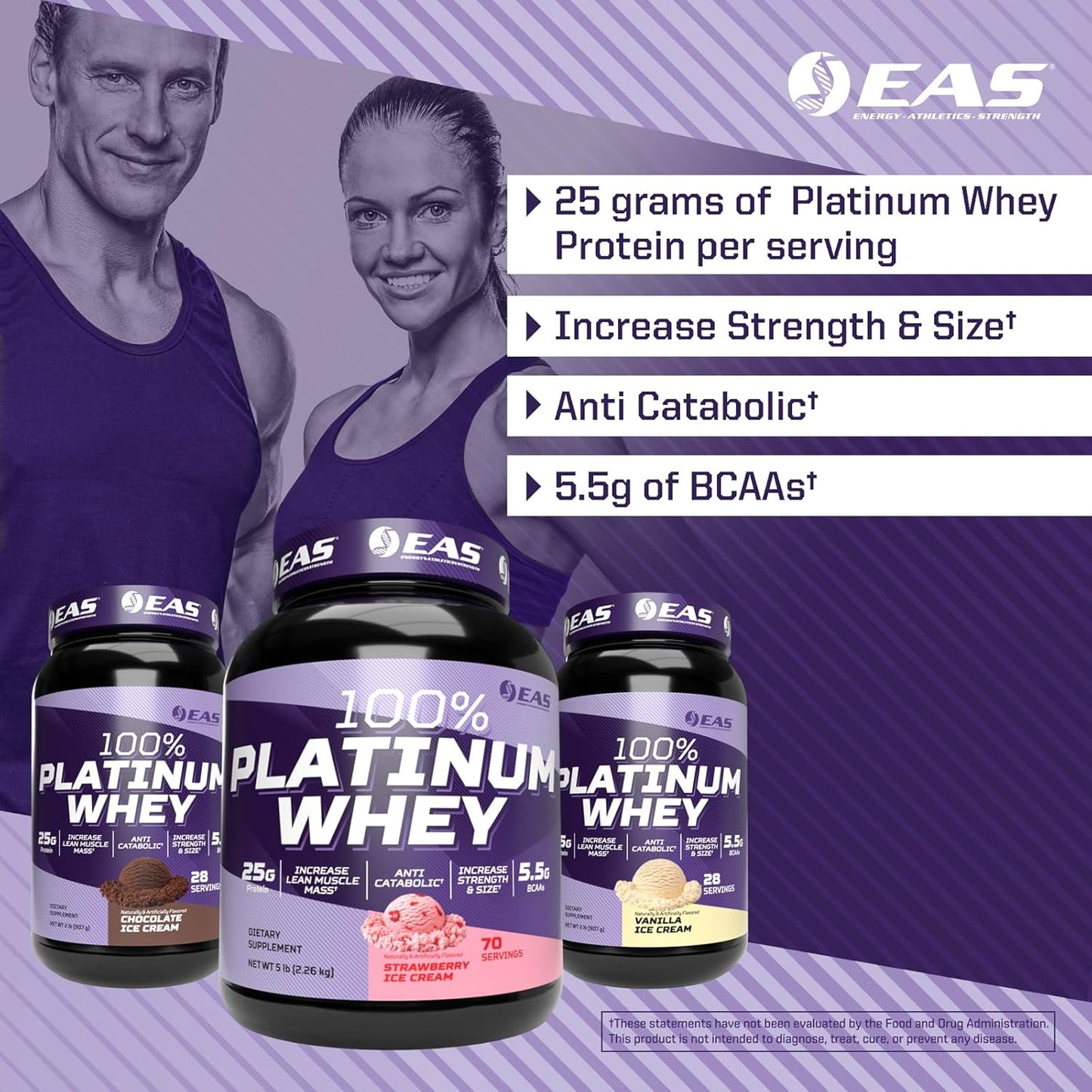 Platinum Whey Protein Blend for Size & Strength | 25g Protein, 5.5g BCAAs | 5lb Strawberry Ice Cream Flavor