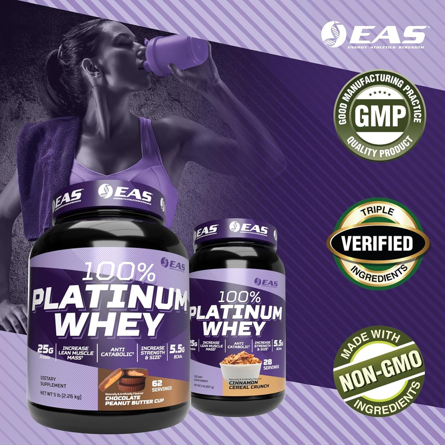 Platinum Whey Protein Blend for Size & Strength | 25g Protein, 5.5g BCAAs | 5lb Strawberry Ice Cream Flavor