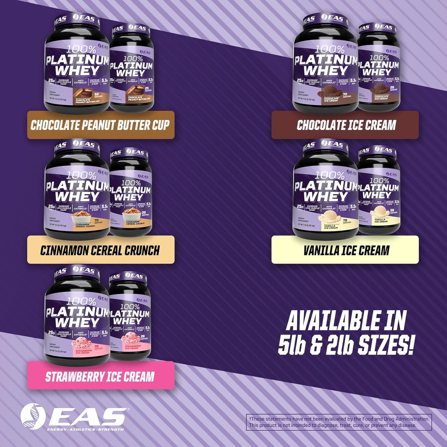 Platinum Whey Protein Blend for Size & Strength | 25g Protein, 5.5g BCAAs | 5lb Strawberry Ice Cream Flavor