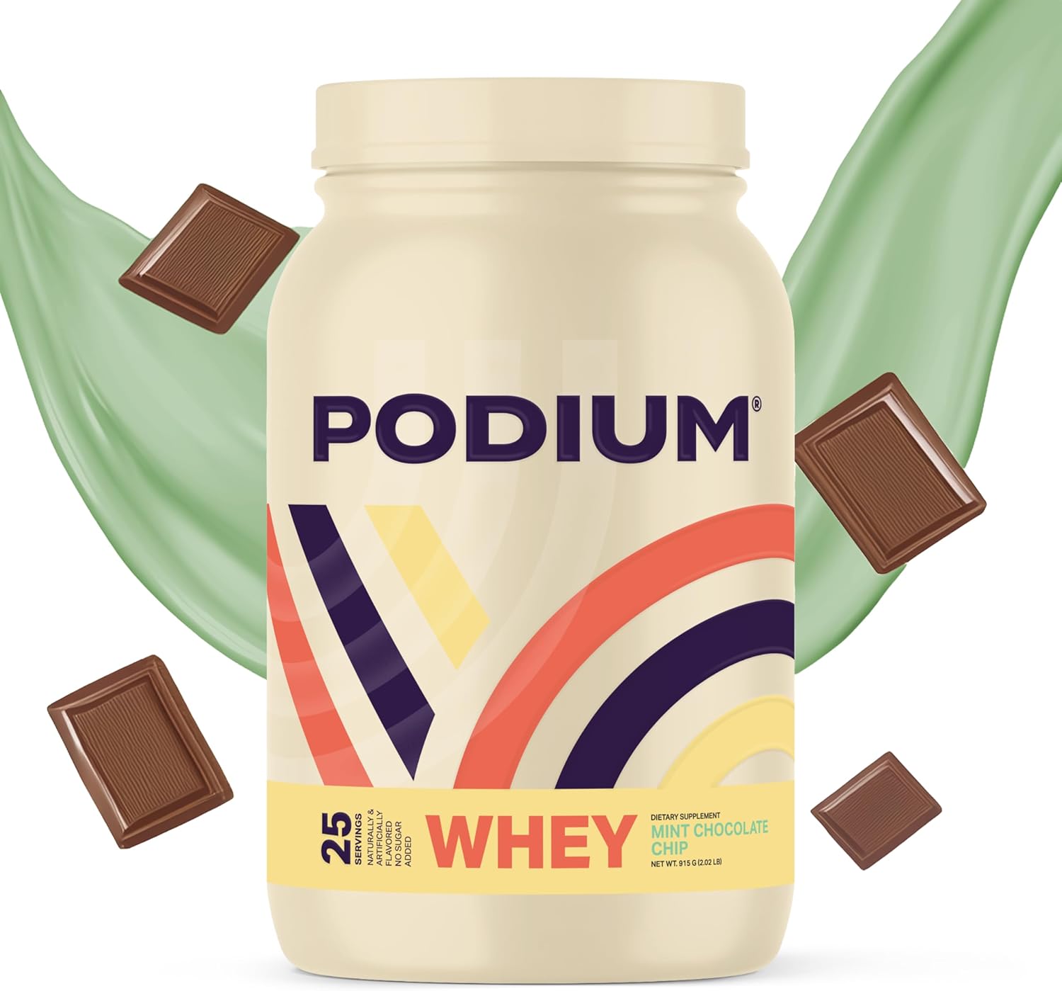 Podium Nutrition Mint Chocolate Chip Whey Protein Powder - 25 Servings, 25g Protein per Serving - Gluten & Soy Free