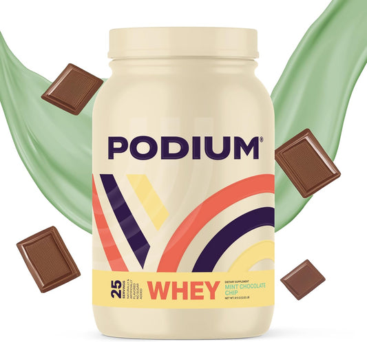 Podium Nutrition Mint Chocolate Chip Whey Protein Powder - 25 Servings, 25g Protein per Serving - Gluten & Soy Free